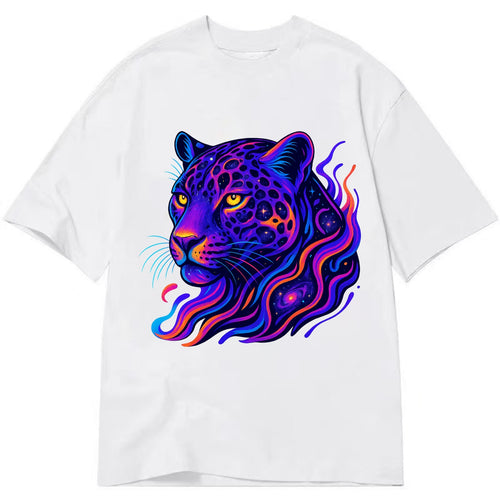 Powerful jaguar with rosettes containing miniature galaxies, cosmic purple and - Classic T-shirt