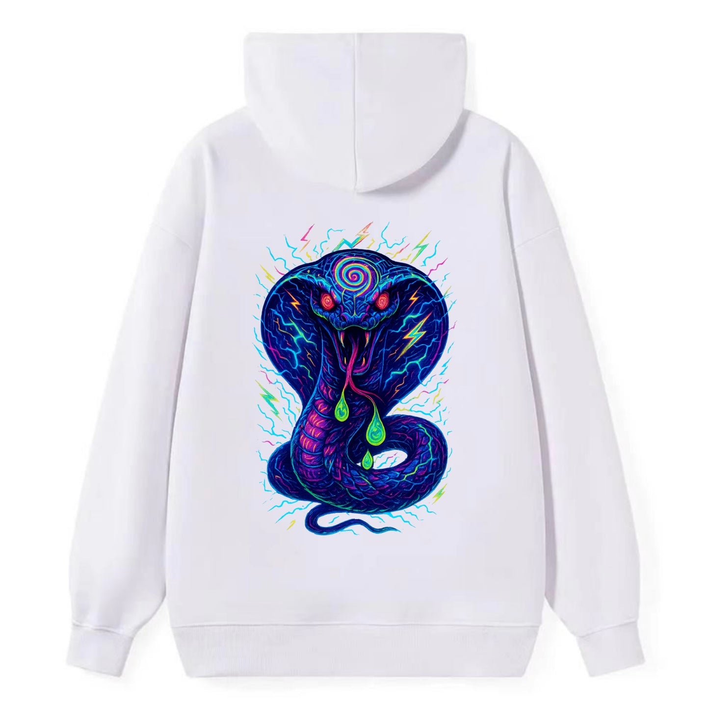 Mesmerizing cobra with hypnotic spiral patterns in the hood, scales that - Classic Pullover Hoodie - White
