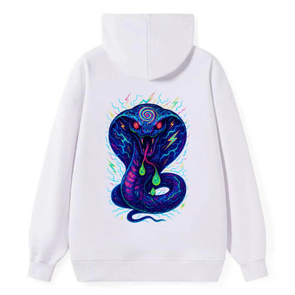 Mesmerizing cobra with hypnotic spiral patterns in the hood, scales that - Classic Pullover Hoodie - White