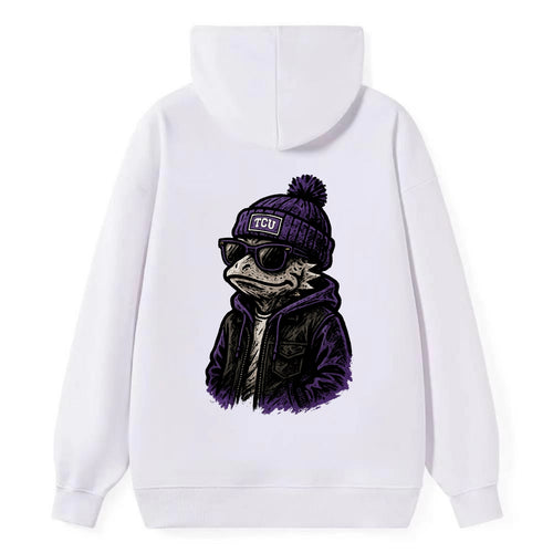 Fort Worth Frog wearing TCU beanie with horned patch - Classic Pullover Hoodie