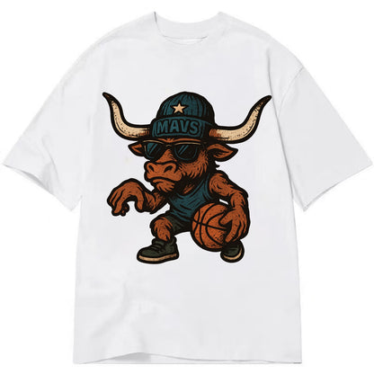 Texas Longhorn wearing Mavs beanie with lone star patch and wayfarer sunglasses - Classic T-shirt - White