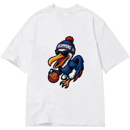 Los Angeles Pelican wearing Clippers beanie with sailboat patch and wayfarer - Classic T-shirt - White