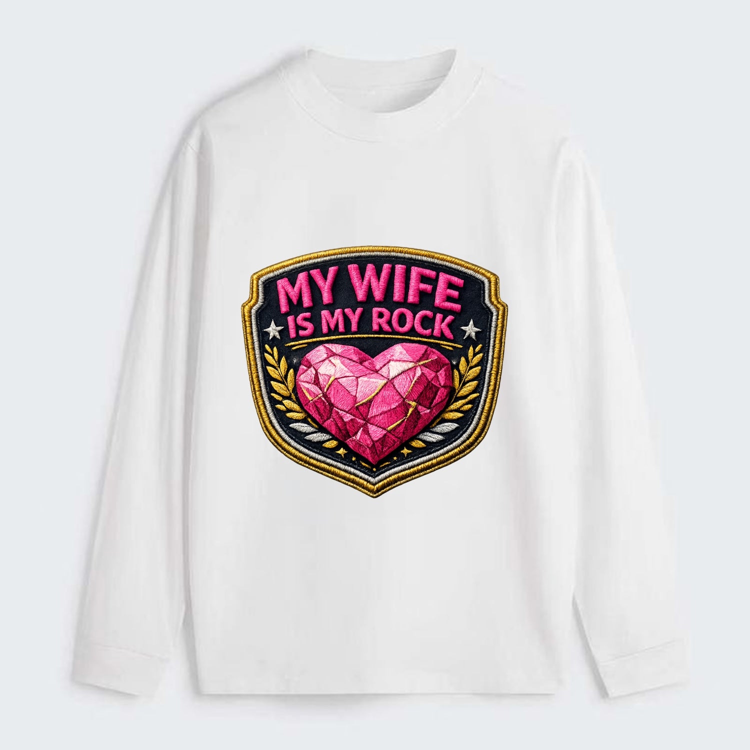 MY WIFE IS MY ROCK - pink rock heart - pink - solid wife - Classic Long Sleeve Shirt - White