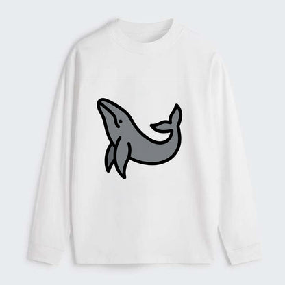Humpback Whale - Gray breaching pose flat side profile - Classic Long Sleeve Shirt - White