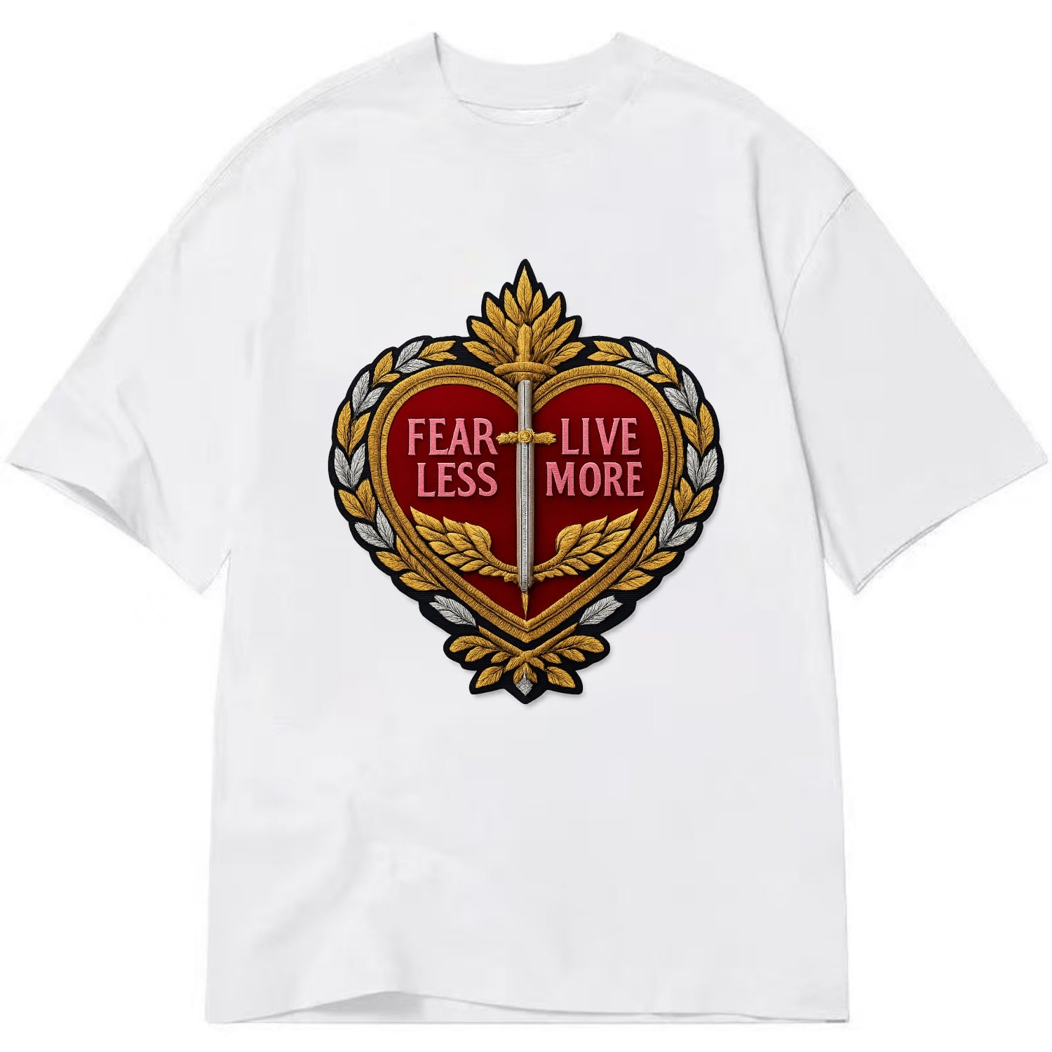 FEAR LESS LIVE MORE - heart with text in red , courage - Classic T-shirt - White