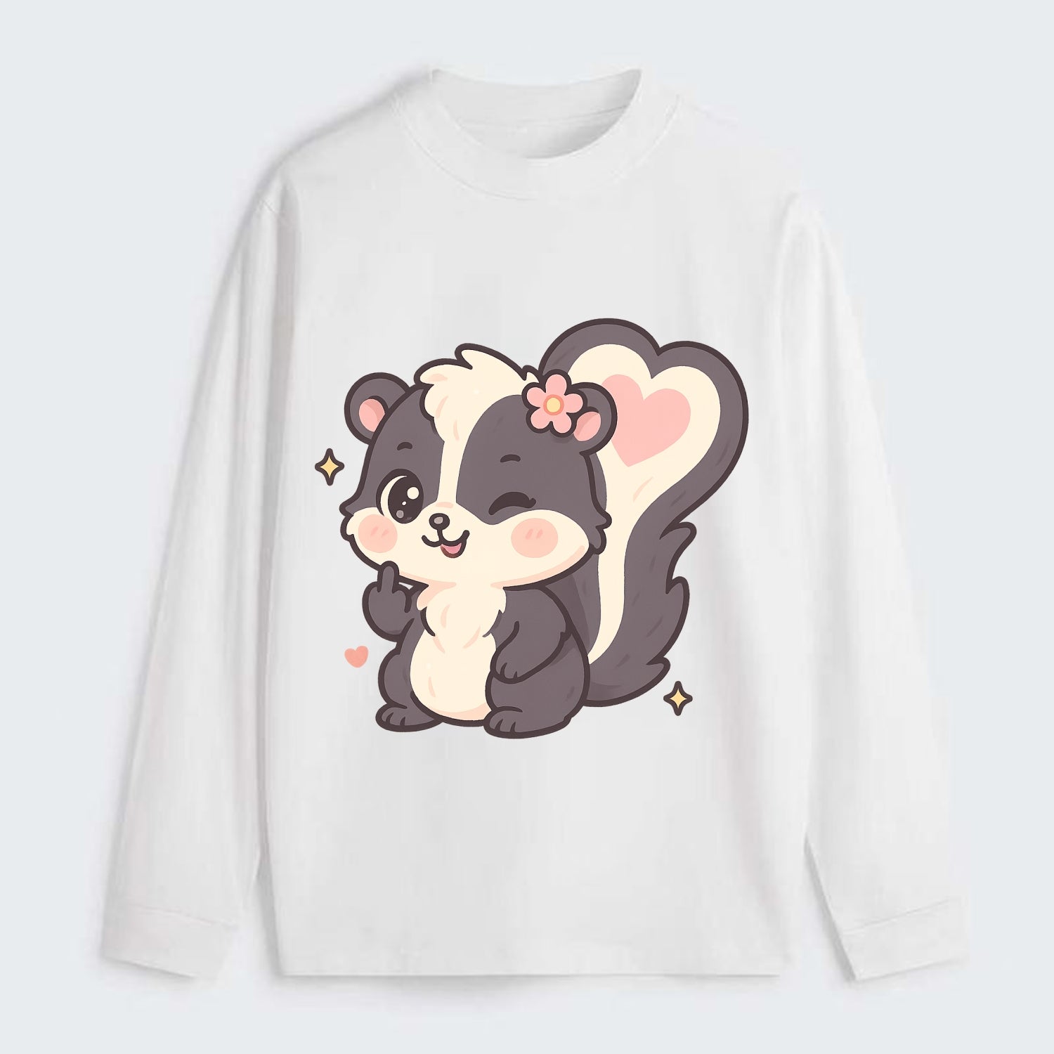 fluffy skunk with heart-shaped tail pattern, one paw up showing sass - Classic Long Sleeve Shirt - White