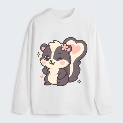 fluffy skunk with heart-shaped tail pattern, one paw up showing sass - Classic Long Sleeve Shirt - White