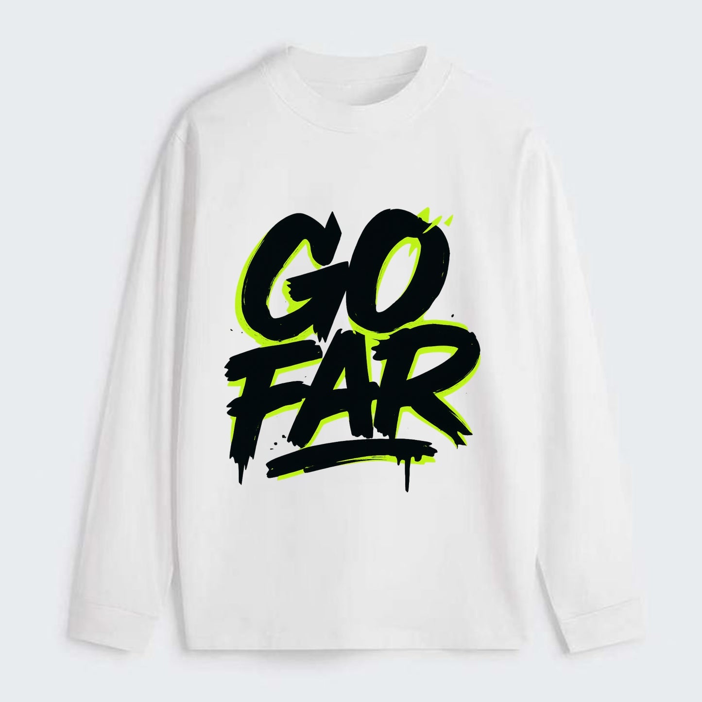 Bold typography design - "GO FAR" - distance goals, pushing limits - Classic Long Sleeve Shirt - White