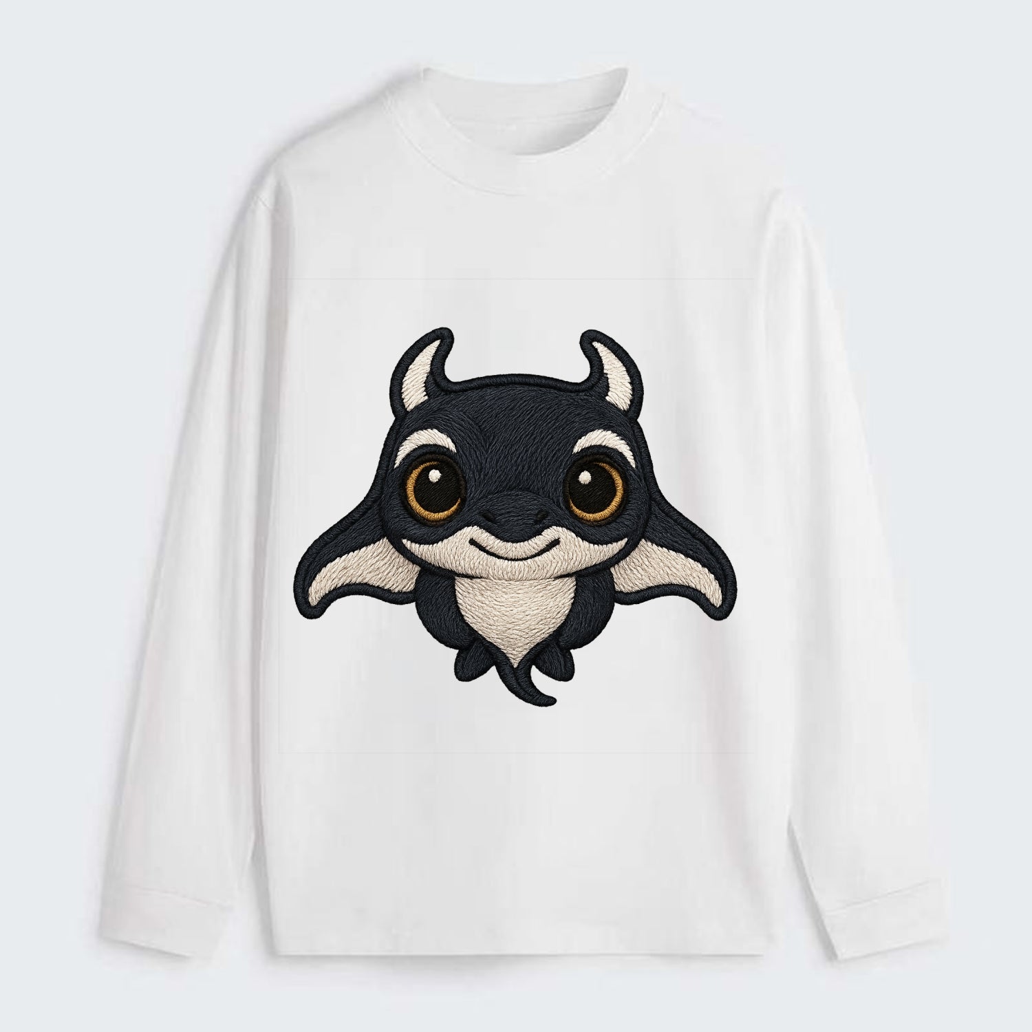 Baby Manta Ray - dark with white markings, cephalic fins, gentle eyes, - Classic Long Sleeve Shirt - White