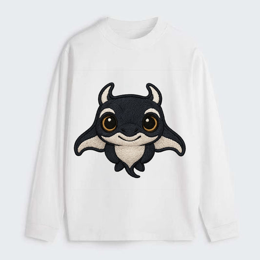 Baby Manta Ray - dark with white markings, cephalic fins, gentle eyes, - Classic Long Sleeve Shirt - White