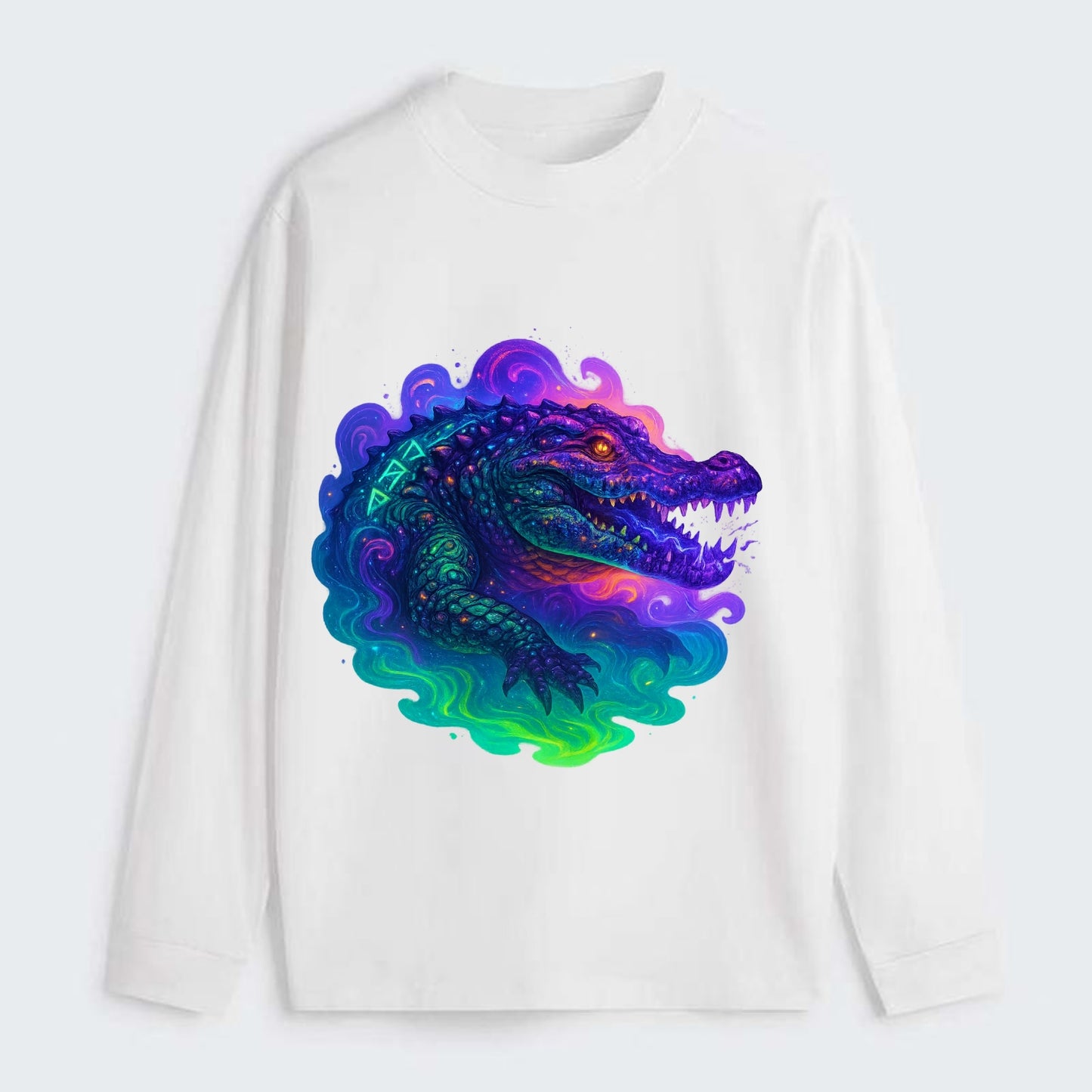 Primordial crocodile with scales pulsing plasma energy in green and - Classic Long Sleeve Shirt - White