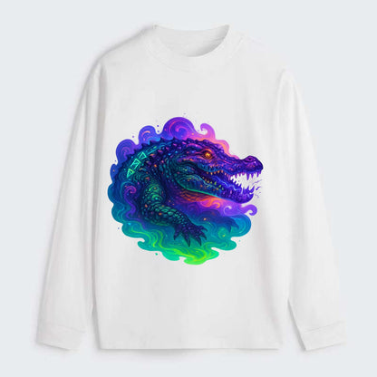 Primordial crocodile with scales pulsing plasma energy in green and - Classic Long Sleeve Shirt - White
