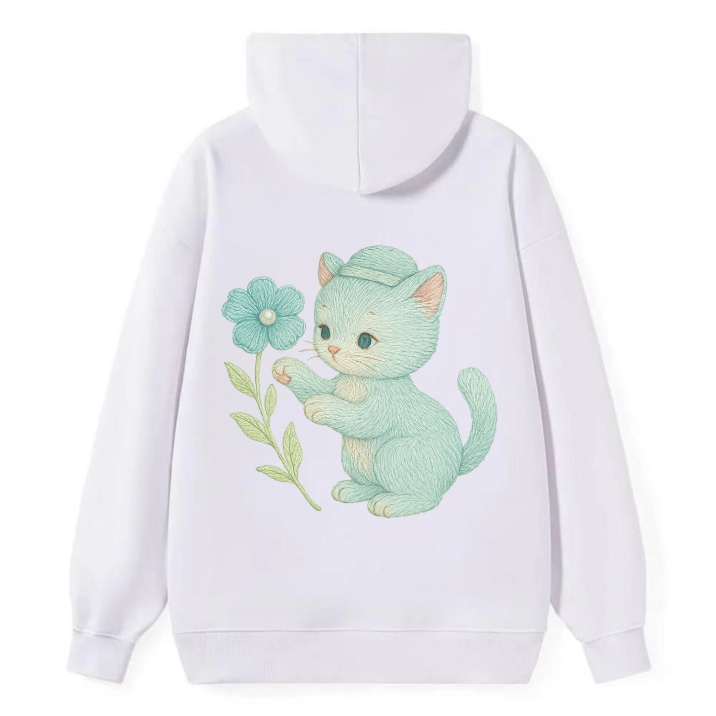 Aqua Kitten - Classic Pullover Hoodie - White