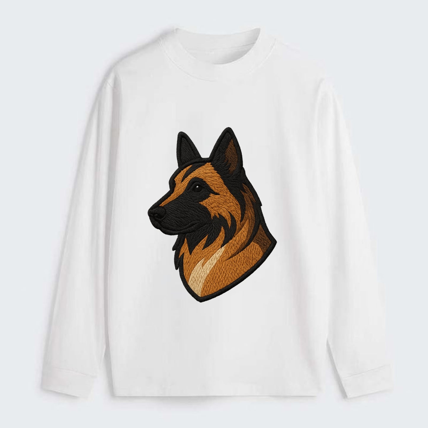 Belgian Tervuren - Fawn with black overlay embroidered design - Classic Long Sleeve Shirt - White