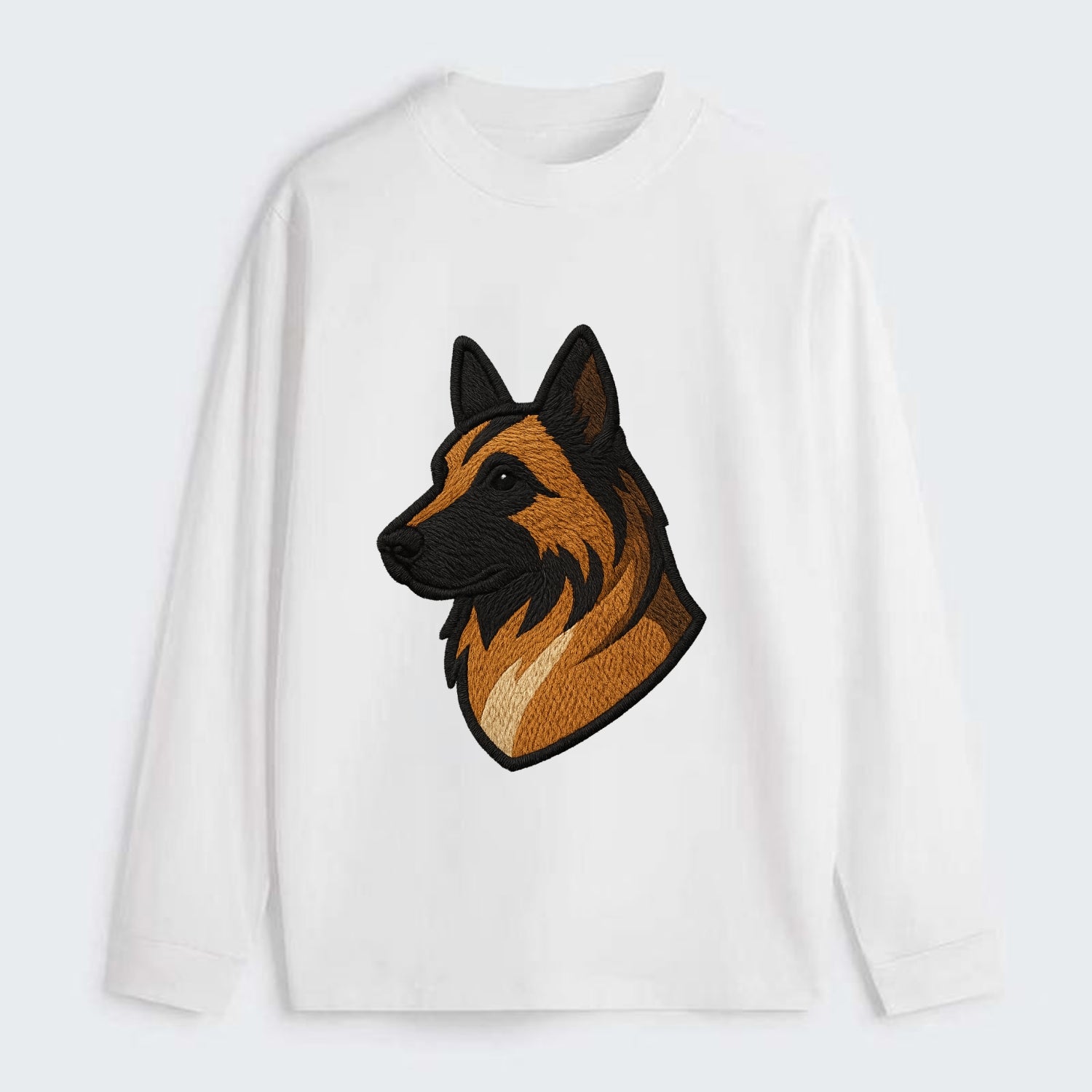 Belgian Tervuren - Fawn with black overlay embroidered design - Classic Long Sleeve Shirt - White
