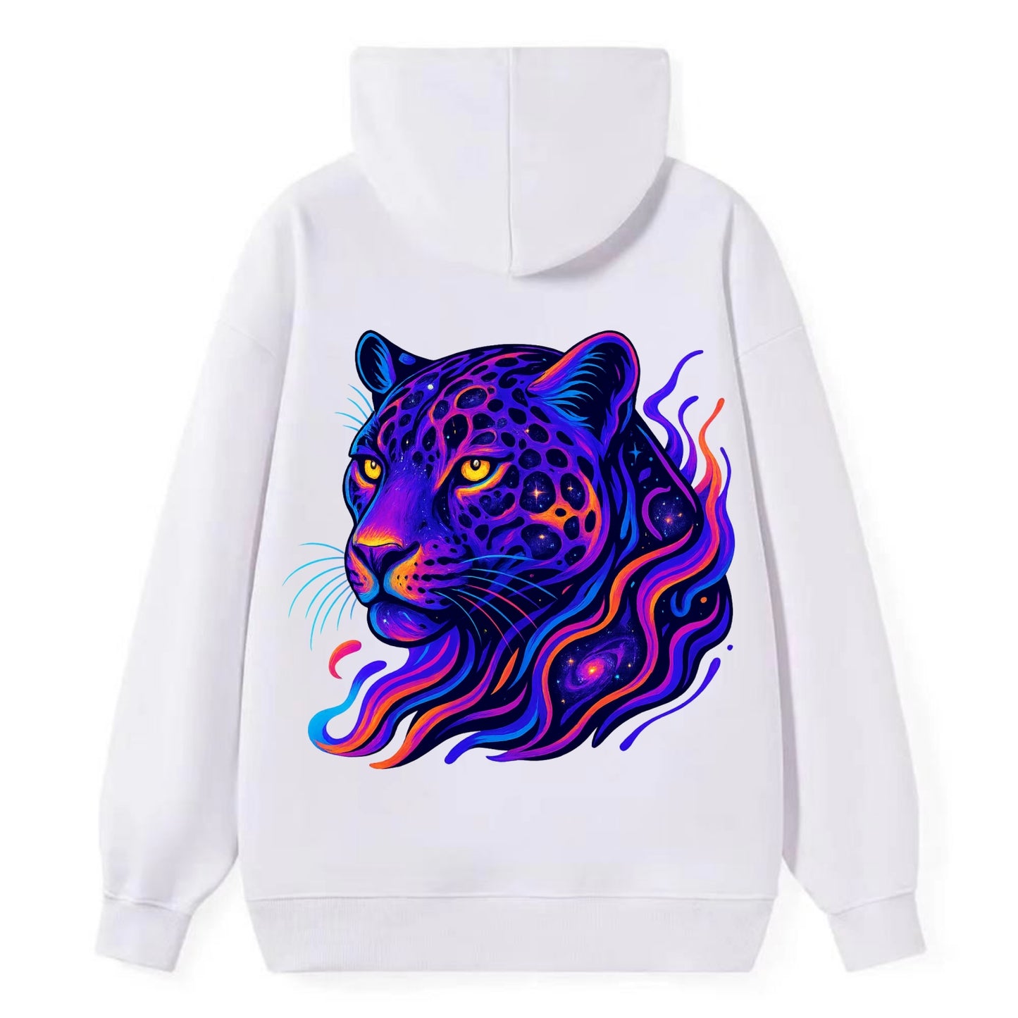 Powerful jaguar with rosettes containing miniature galaxies, cosmic - Classic Pullover Hoodie - White