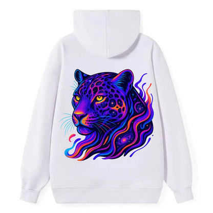 Powerful jaguar with rosettes containing miniature galaxies, cosmic - Classic Pullover Hoodie - White