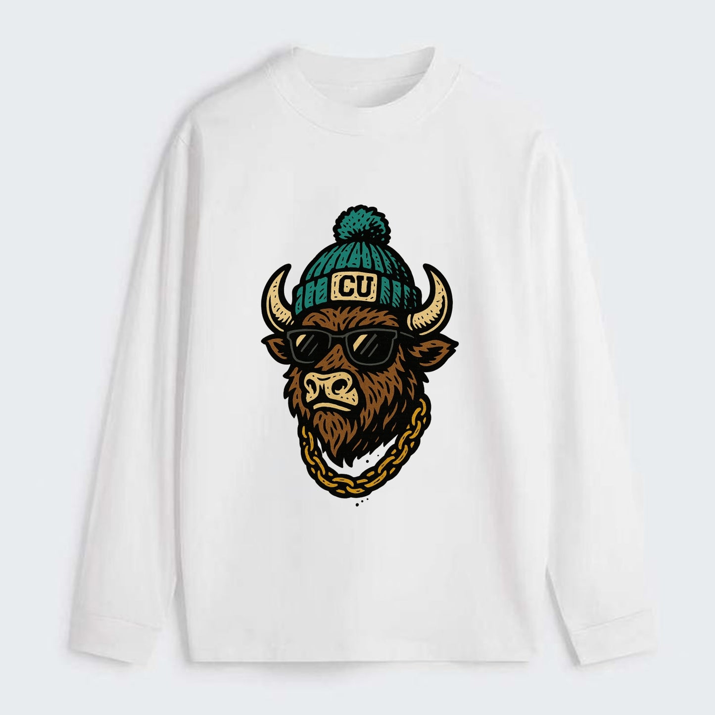 Boulder Ralphie wearing Colorado beanie with CU patch - Classic Long Sleeve Shirt - White