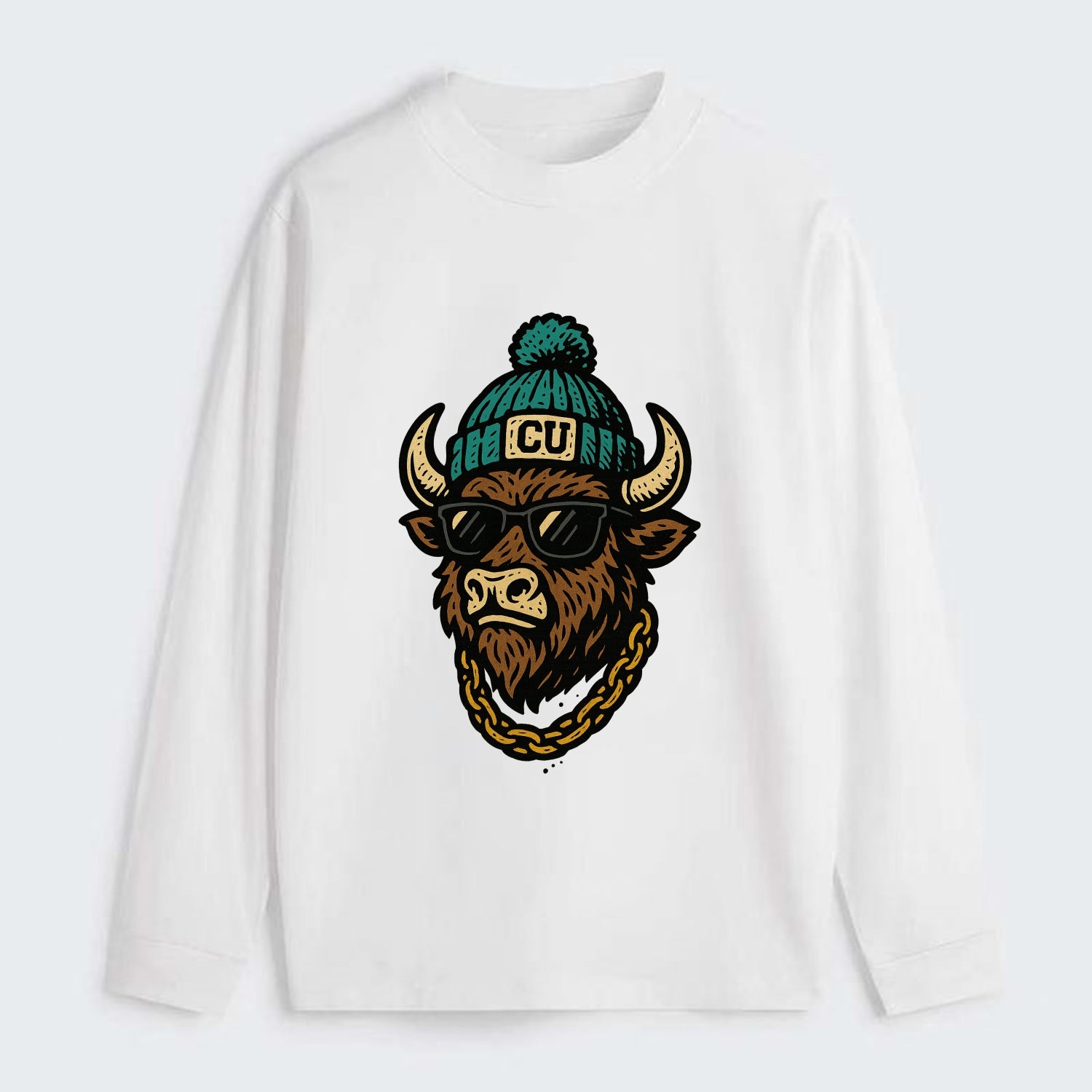 Boulder Ralphie wearing Colorado beanie with CU patch - Classic Long Sleeve Shirt - White