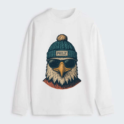 Philadelphia Eagle wearing Philly beanie with pom pom and wayfarer - Classic Long Sleeve Shirt - White