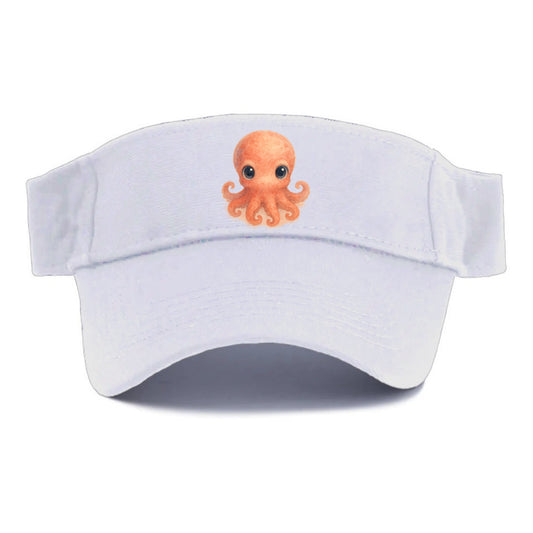 Baby Octopus - red-orange, eight tiny tentacles curled, large intelligent eyes, - Visor - White