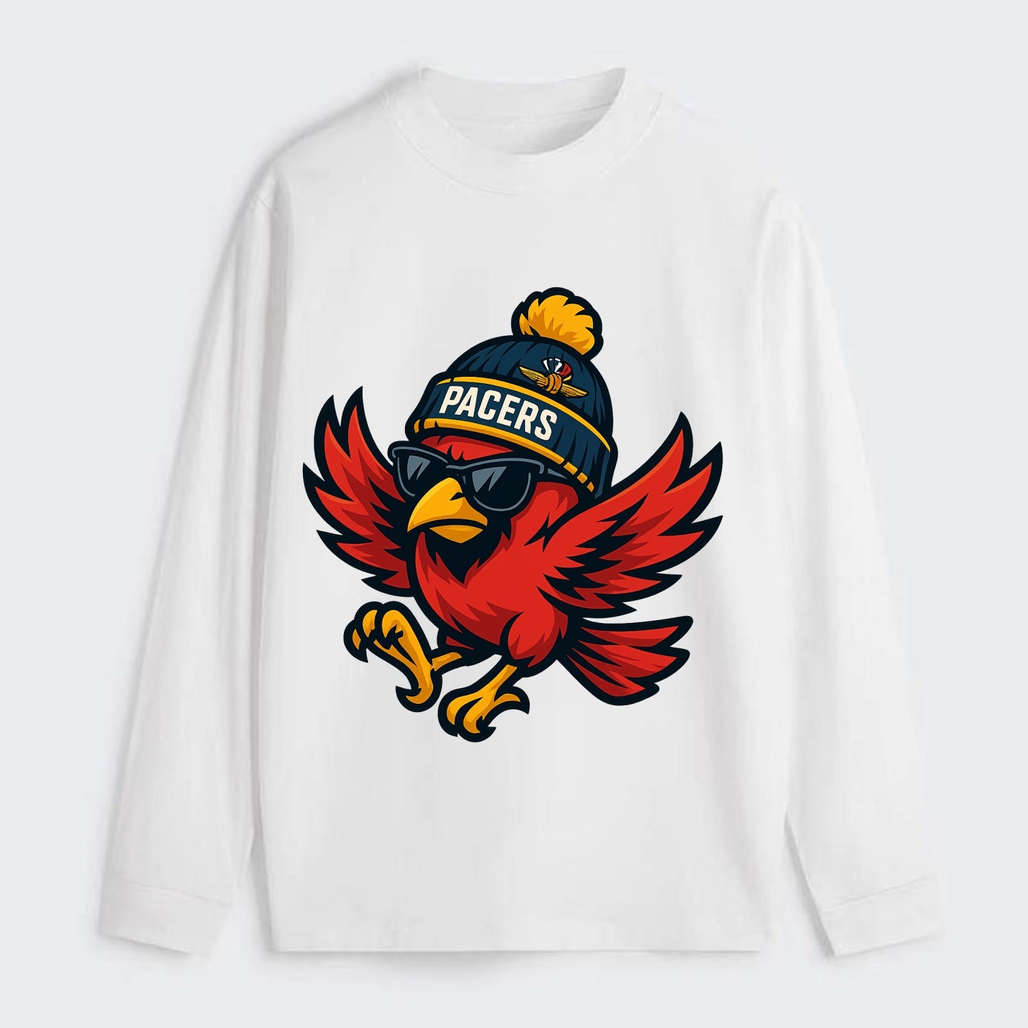 Indiana Cardinal wearing Pacers beanie with speedway patch and wayfarer - Classic Long Sleeve Shirt - White