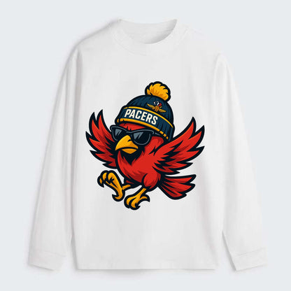 Indiana Cardinal wearing Pacers beanie with speedway patch and wayfarer - Classic Long Sleeve Shirt - White