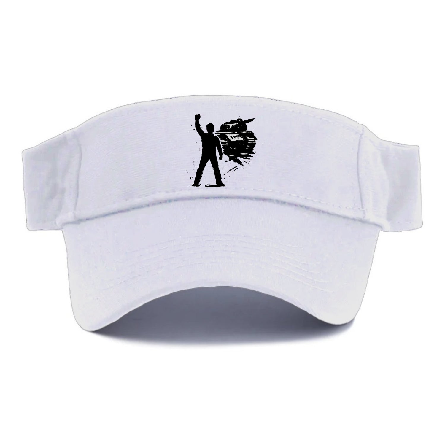 Single figure standing against tank - courage and resistance ink art - Visor - White