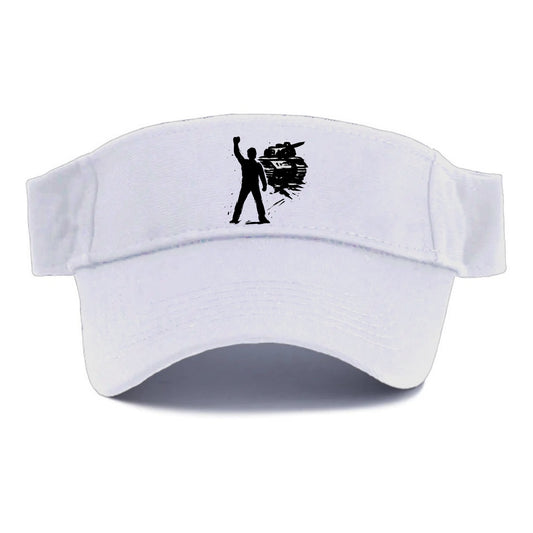 Single figure standing against tank - courage and resistance ink art - Visor - White