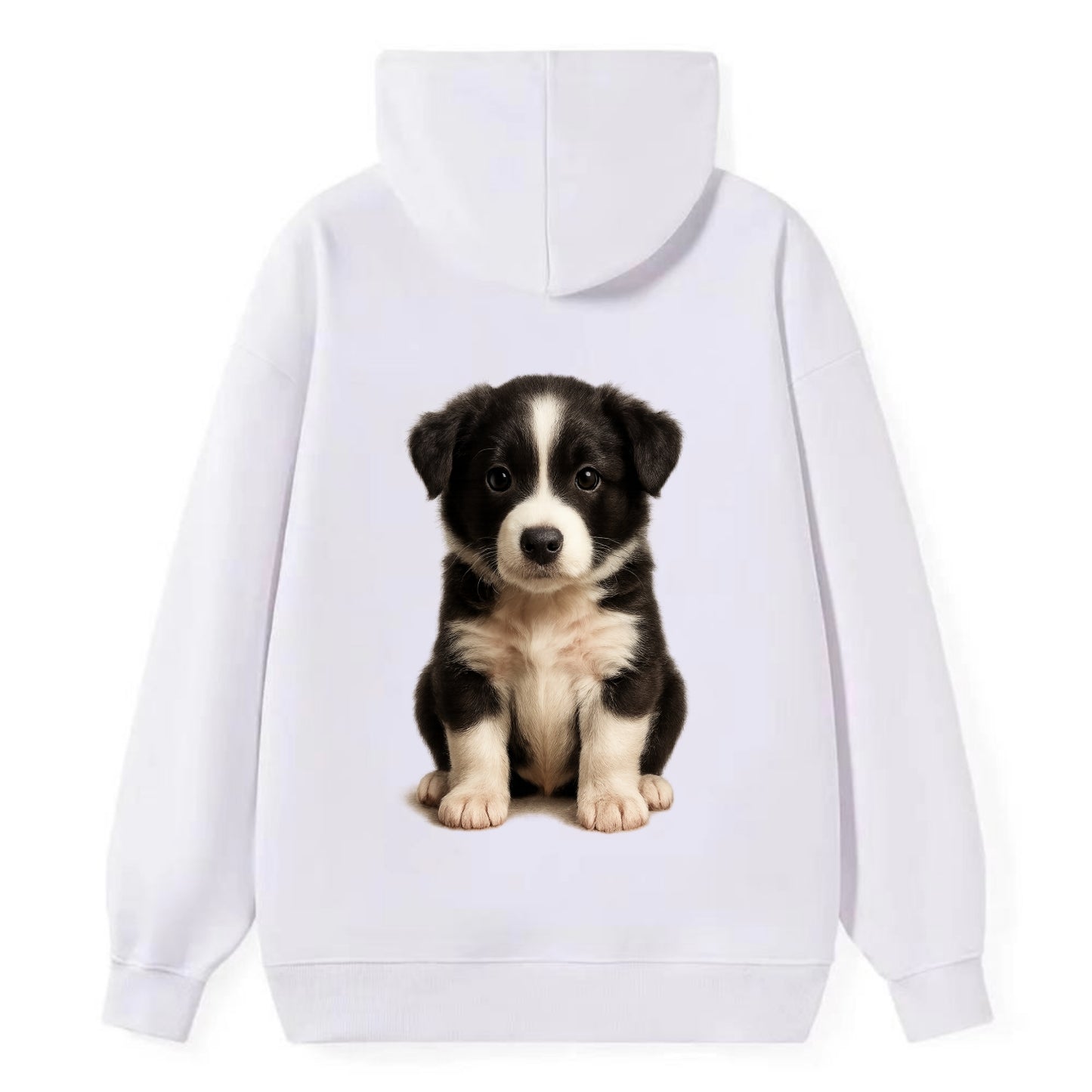 Baby Border Collie Puppy - black and white, intense smart eyes, athletic - Classic Pullover Hoodie - White