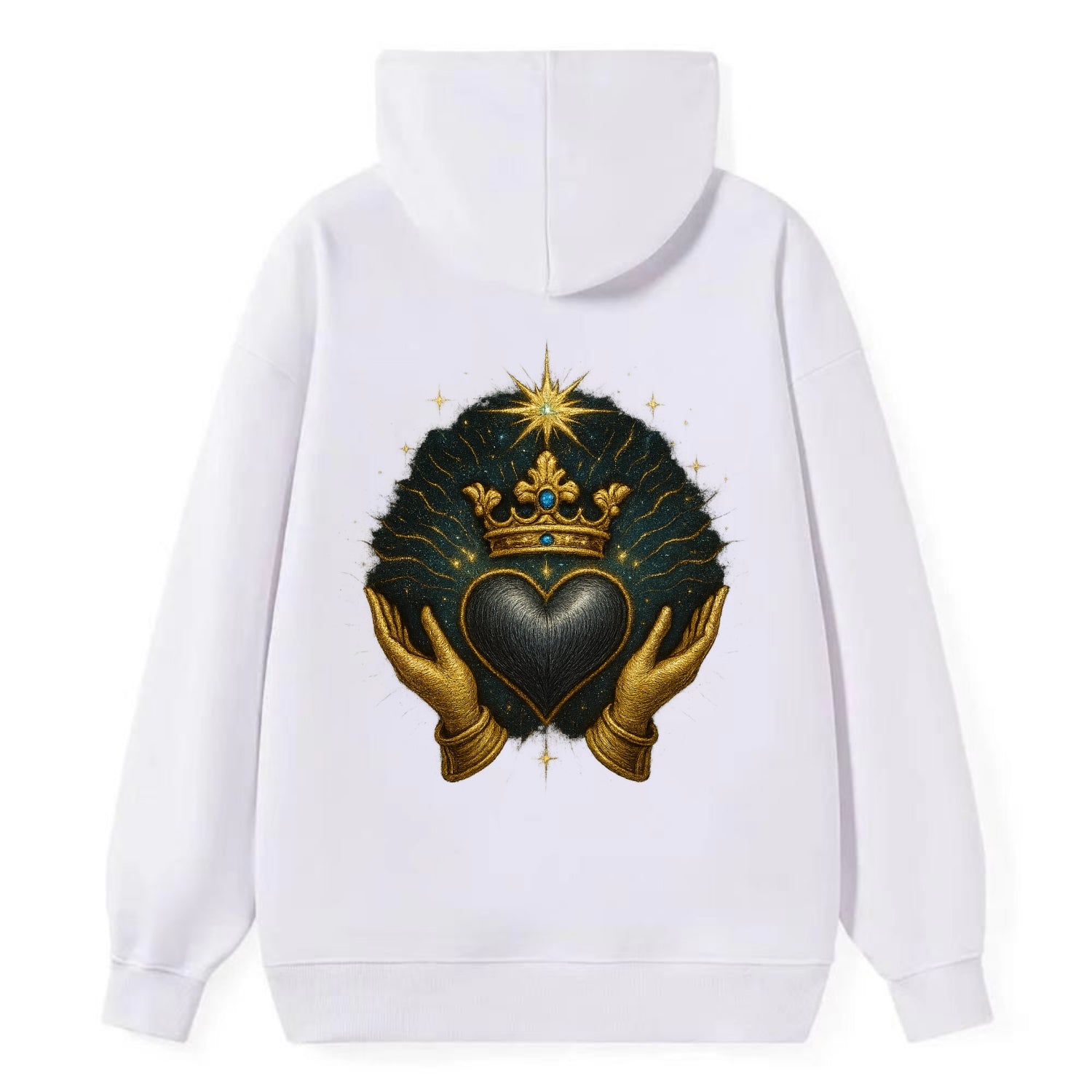 Pearl-studded tiara atop a satin-gunmetal heart supported by elegant - Classic Pullover Hoodie - White