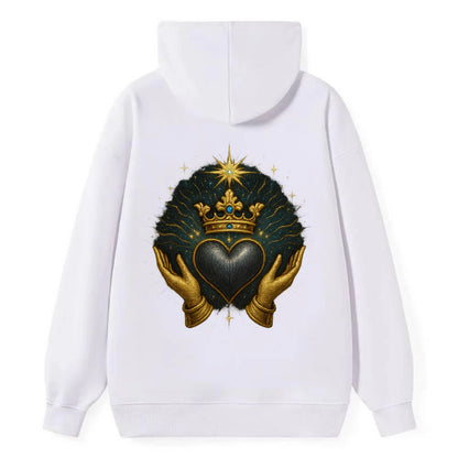 Pearl-studded tiara atop a satin-gunmetal heart supported by elegant - Classic Pullover Hoodie - White