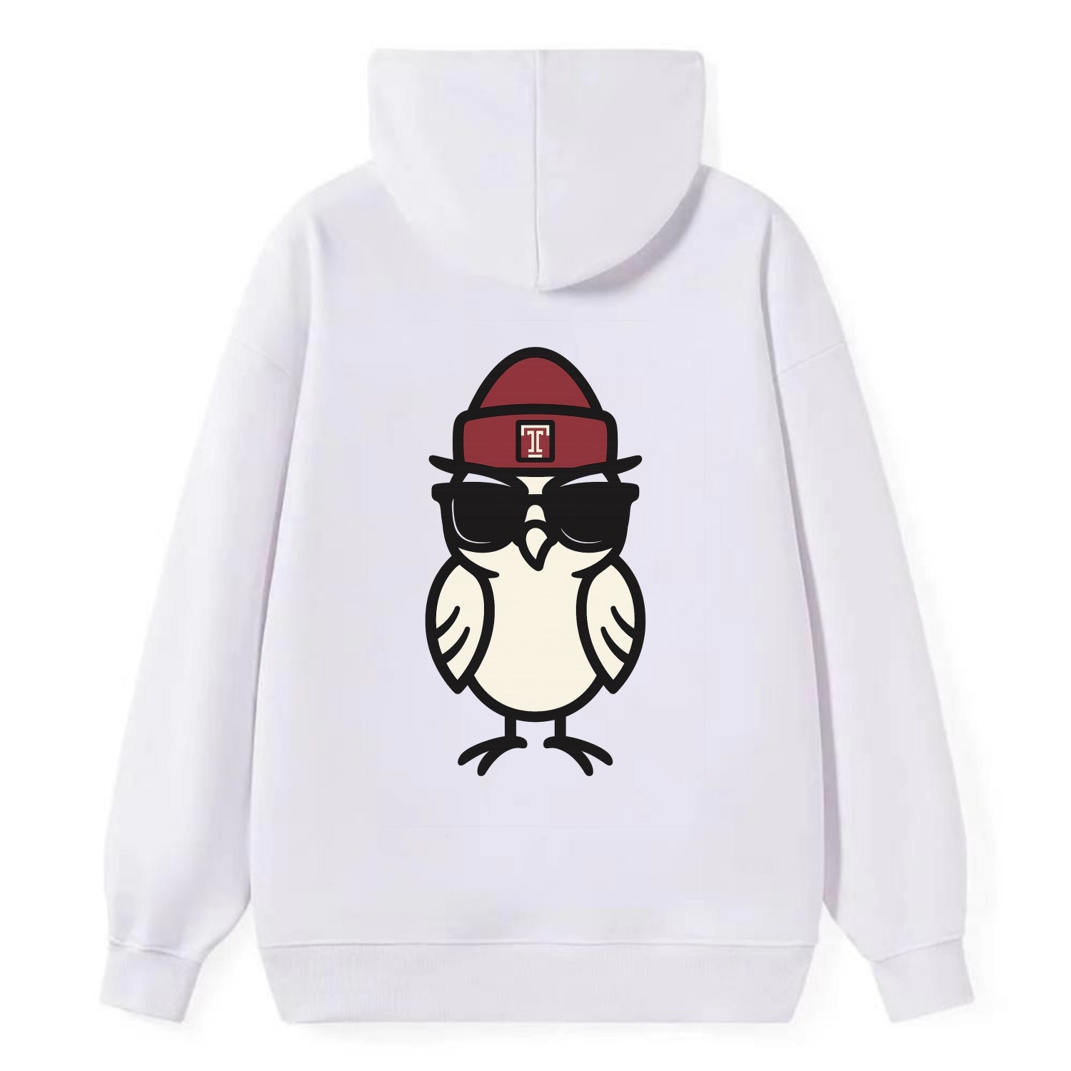 Philadelphia Owl wearing Temple beanie with T patch - Classic Pullover Hoodie - White