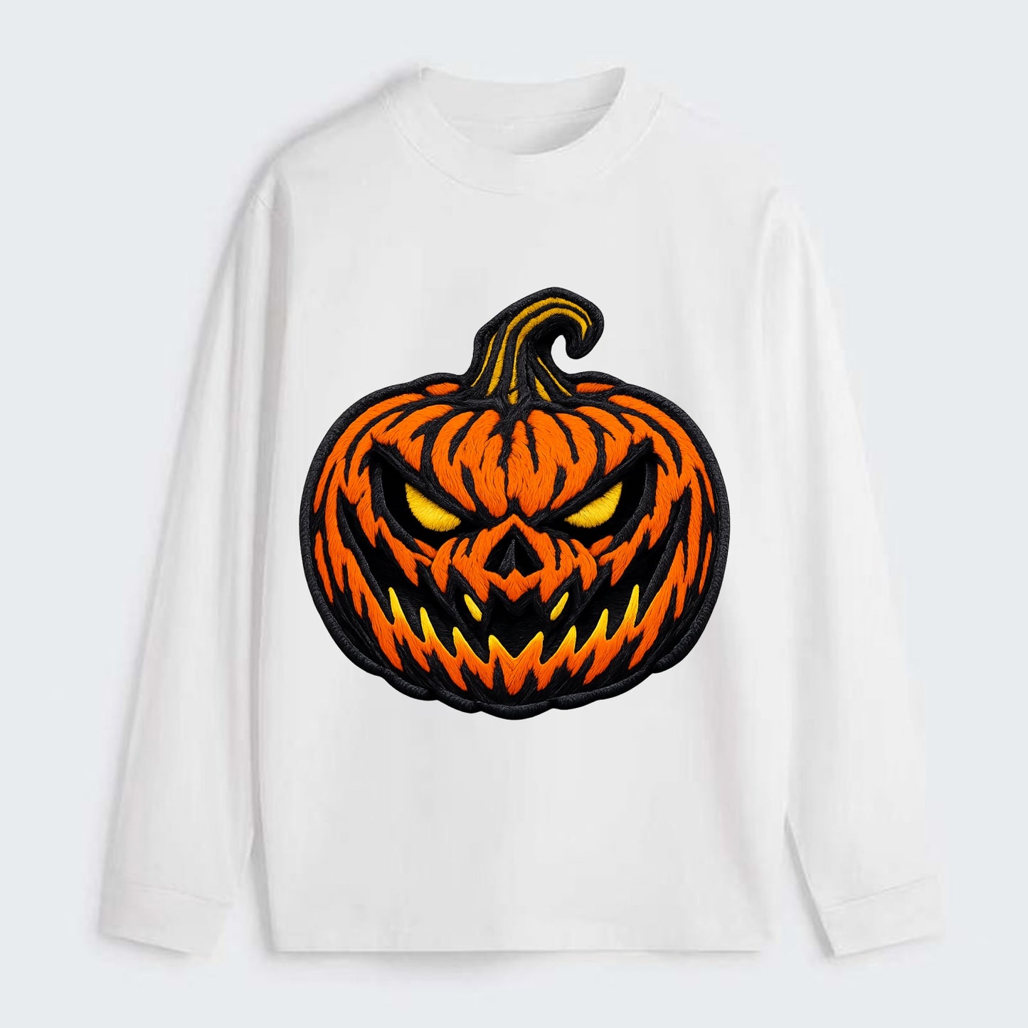 HALLOWEEN PUMPKIN - jack o lantern in orange and black , spooky - Classic Long Sleeve Shirt - White
