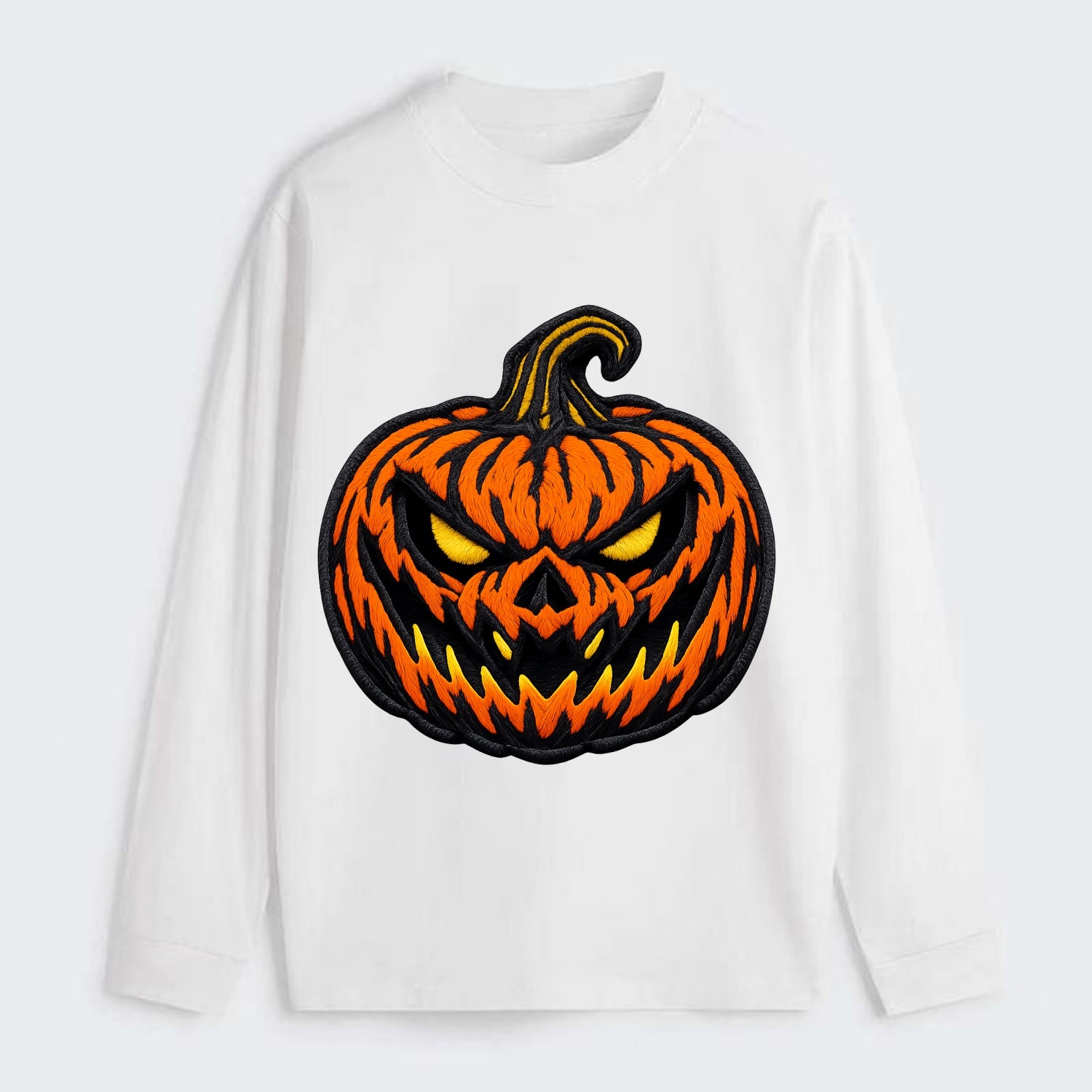 HALLOWEEN PUMPKIN - jack o lantern in orange and black , spooky - Classic Long Sleeve Shirt - White