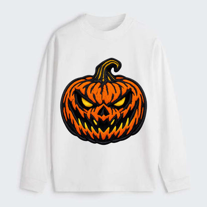 HALLOWEEN PUMPKIN - jack o lantern in orange and black , spooky - Classic Long Sleeve Shirt - White