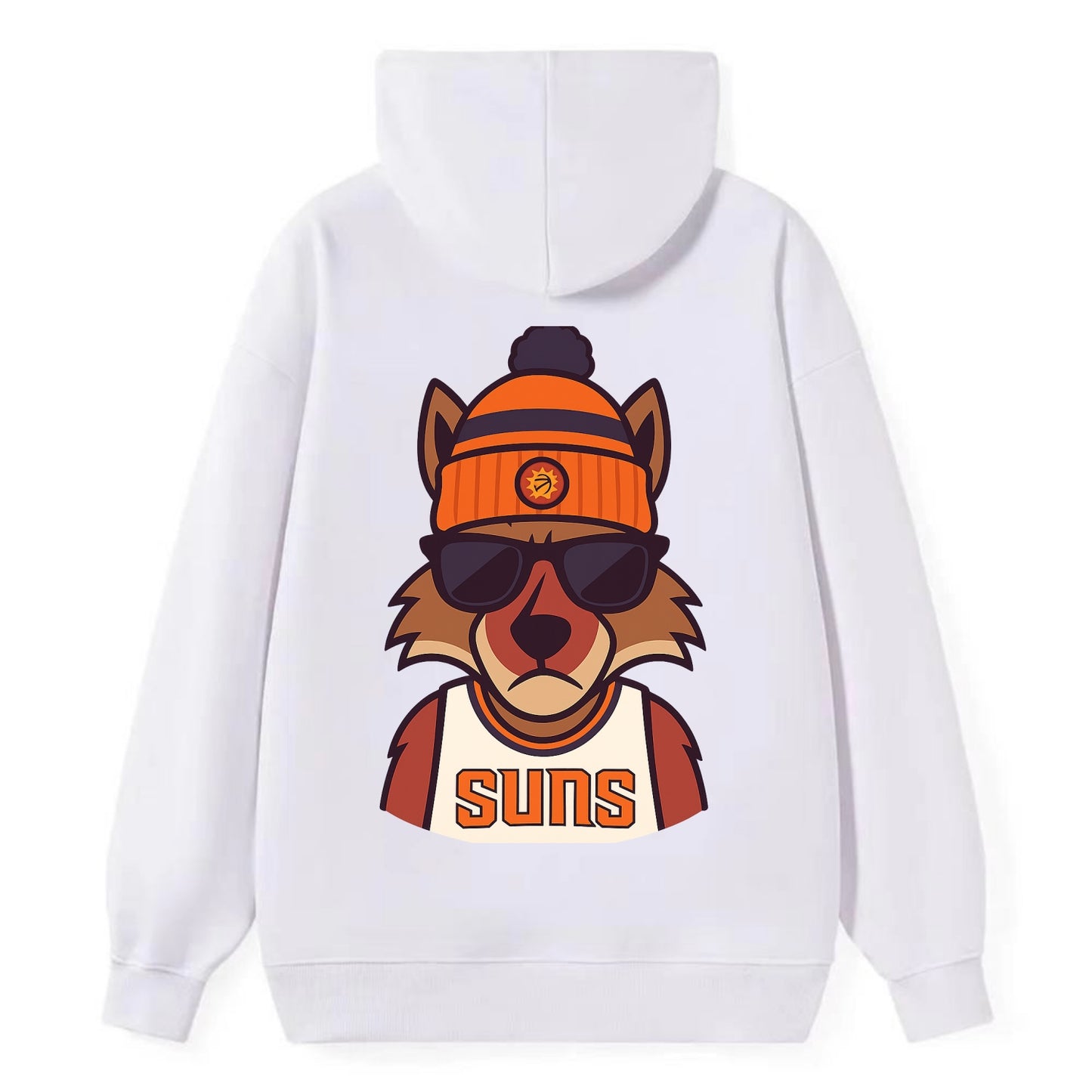 Arizona Coyote wearing Suns beanie with desert sun patch and wayfarer - Classic Pullover Hoodie - White