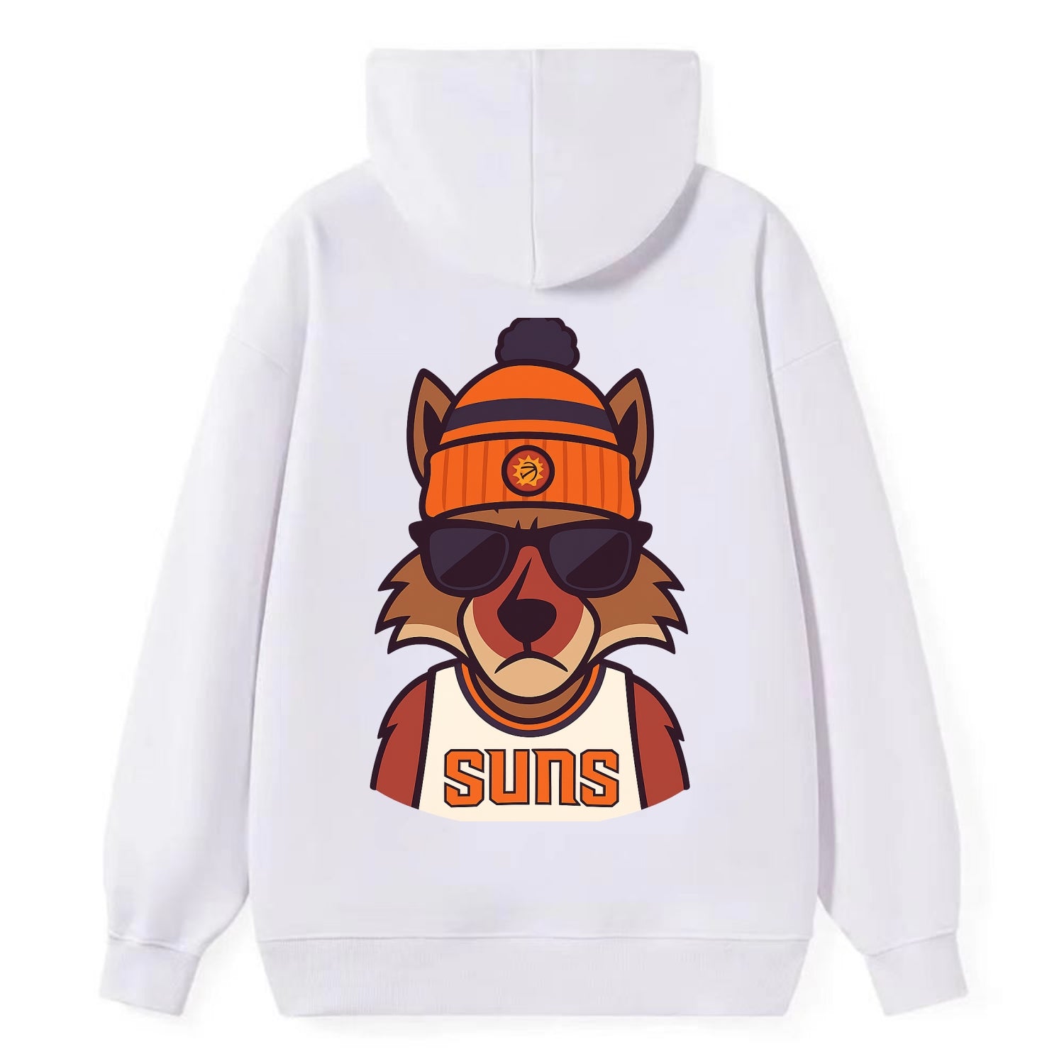Arizona Coyote wearing Suns beanie with desert sun patch and wayfarer - Classic Pullover Hoodie - White