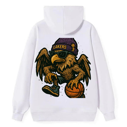 Los Angeles Golden Eagle wearing Lakers beanie with trophy patch and - Classic Pullover Hoodie - White