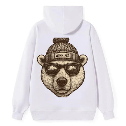 Winnipeg Polar Bear wearing Winnipeg beanie with pom pom and wayfarer - Classic Pullover Hoodie - White