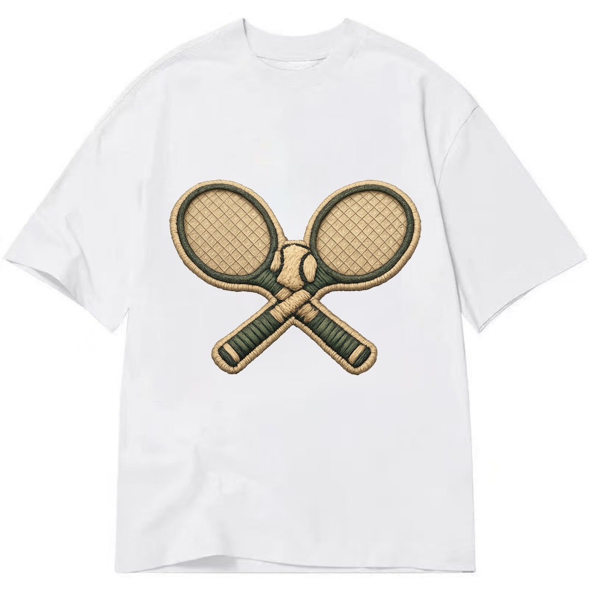 Embroidered patch design - TENNIS RACKET CROSSED - tennis rackets with ball in - Classic T-shirt - White