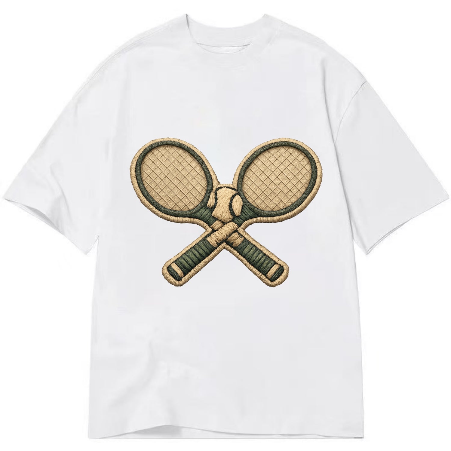 Embroidered patch design - TENNIS RACKET CROSSED - tennis rackets with ball in - Classic T-shirt - White