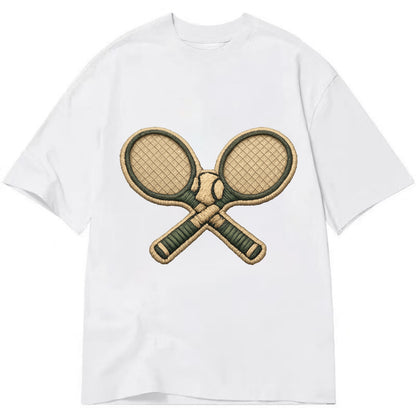 Embroidered patch design - TENNIS RACKET CROSSED - tennis rackets with ball in - Classic T-shirt - White
