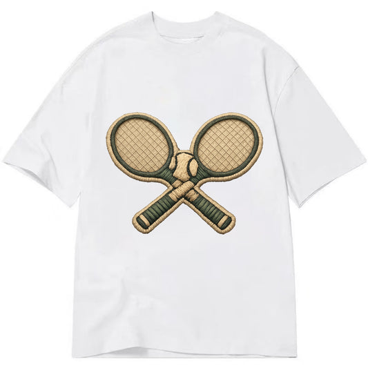 Embroidered patch design - TENNIS RACKET CROSSED - tennis rackets with ball in - Classic T-shirt - White