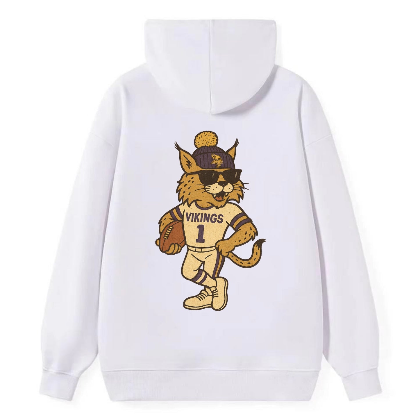 Minneapolis Lynx wearing Vikings beanie with Norse patch and wayfarer - Classic Pullover Hoodie - White