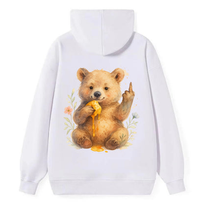 chubby bear cub eating dripping honey, sticky paw up with middle finger - Classic Pullover Hoodie - White