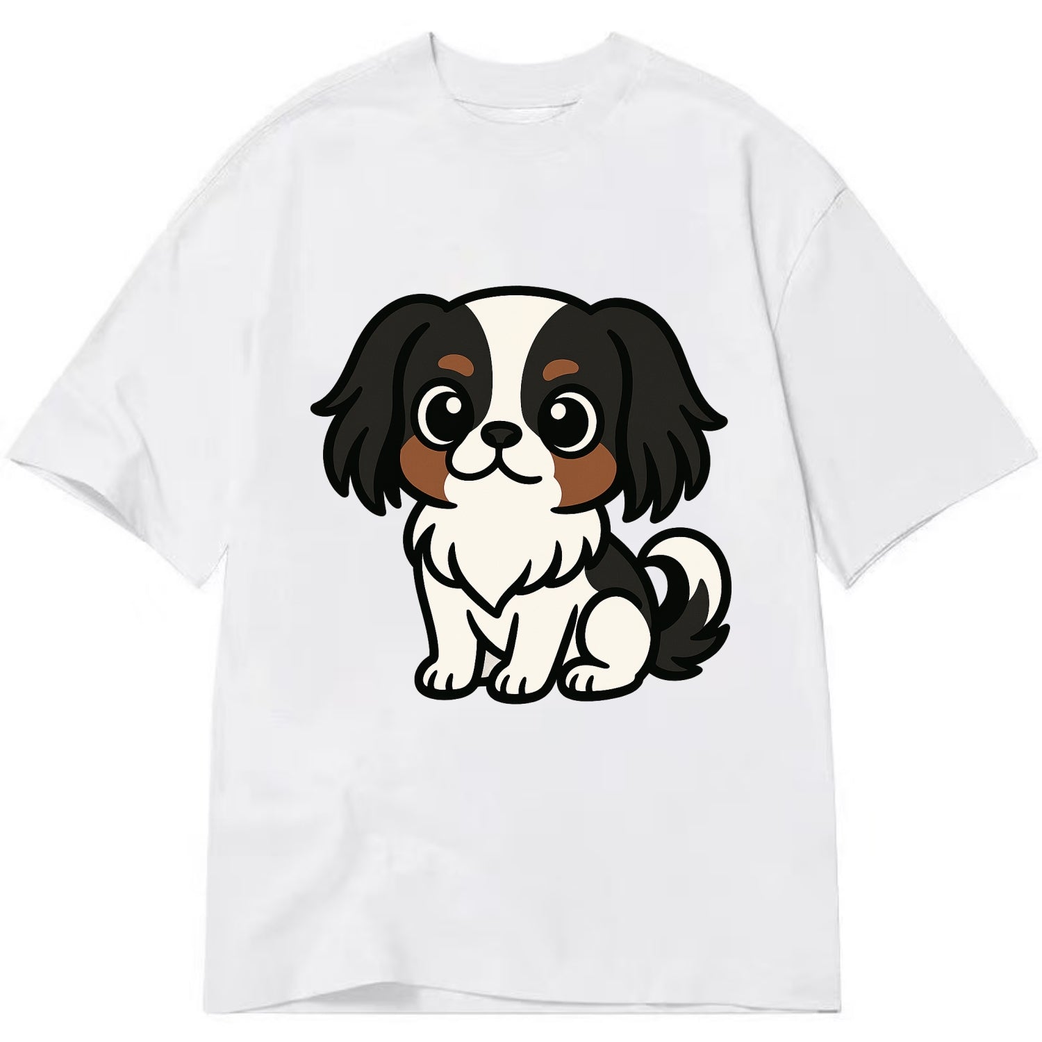 Japanese Chin - Black and white sitting pose - Classic T-shirt - White