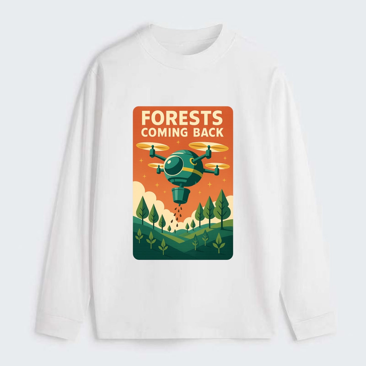 Reforestation drone planting millions of trees - "Forests Coming Back" - Classic Long Sleeve Shirt - White