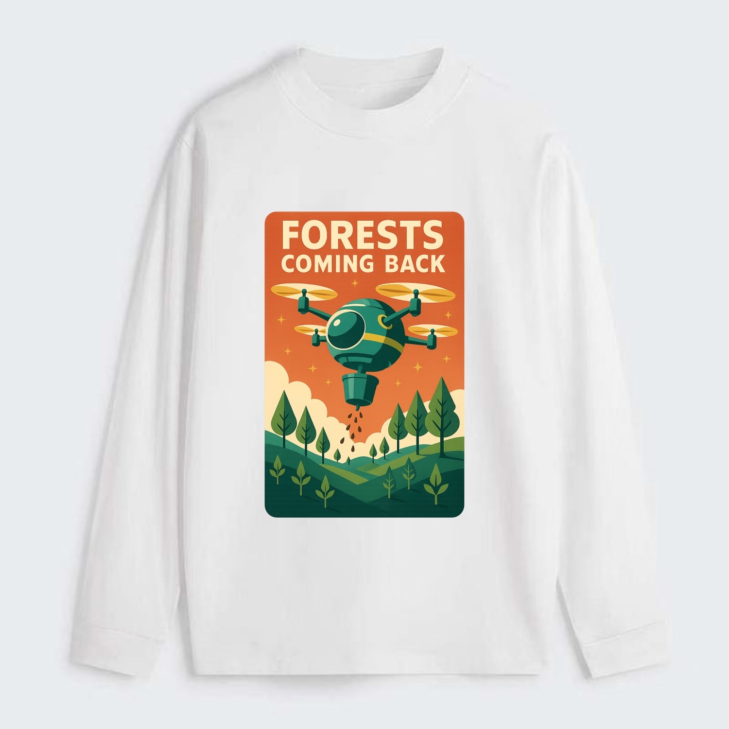 Reforestation drone planting millions of trees - "Forests Coming Back" - Classic Long Sleeve Shirt - White