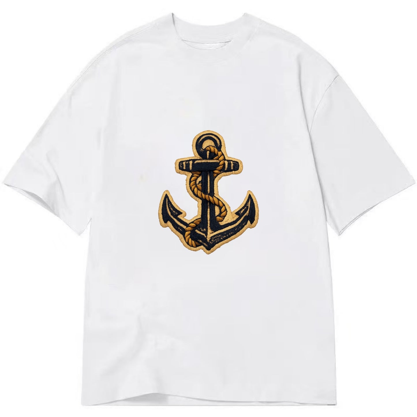 ANCHOR ROPE - classic anchor with rope in navy and gold , sailor - Classic T-shirt - White